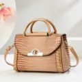 Borsa a tracolla con stampa coccodrillo intrecciata, elegante borsetta beige manico superiore. - Coccodrillo / Kaki
