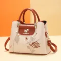 Chinese style embroidered handbag for women, casual commuter top handle shoulder crossbody bag. - Squirrel Carnation - Khaki
