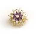 Broche de flor de cristal, montura dorada con strass purpuras y transparentes para mujer. - Púrpura