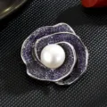 Broche Perla Camelia Cristal Morado Plata Elegante Traje Abrigo Corsage Accesorio - Púrpura