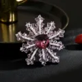 Exquisite double-layer snowflake brooch with purple crystal and pink zirconia main view - Double-Layer Snowflake / Pink