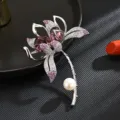 Exquisita broche de flor de cristal elegante prendedor de diamantes de imitación - Púrpura