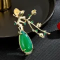 Elegant Chinese style green chalcedony plum blossom vase brooch jewelry accessory main view - Plum Blossom Vase Brooch