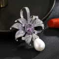 Luxury elegant purple crystal teardrop pearl flower brooch coat accessory pendant - Purple Brooch