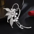 Elegant silver micro-paved zircon flower brooch for women, exquisite daily light luxury accessory. - Real Platinum Plated