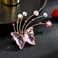 Broche de mariposa de cristal rosa pin de diamantes elegante accesorio para vestido traje - Rosa