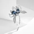 Elegante broche floral de cristal con piedras azules y perla para decoracion de ropa de mujer - Azul