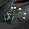 Elegante broche de mariposa de circón, cristal verde diamantes imitación traje chaqueta vestido pin. - Verde