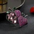 Broche de fresa doble circonita rosa cristal bonito pasador brillante joya de moda - Negro