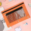 Pochette à crayons à 3 anneaux orange en tissu Oxford sac de rangement pour documents avec zip. - 25x18cm / Orange
