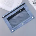 Trousse à crayons bleue à 3 anneaux en tissu oxford pochette de rangement pour papeterie bureau - 25x18cm / Gris clair