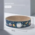 Round cat scratcher board with cute space theme pattern, small size, durable corrugated paper. - Space Bear / S / Dark Blue