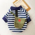 Sudadera a rayas para perros otoño invierno ropa de mascotas con bolso cruzado - M / Tops / Bolso de transporte azul estilo estudiante con enganche para correa