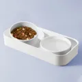 Witte dubbele huisdierenvoerbak set met dienblad voor katten en honden, praktische voerbak. - Enkele Laag / Wit