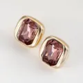 Pendientes de tuerca cuadrados de cristal violeta y oro, joyería geométrica elegante para mujer. - Rojo