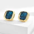 Pendientes de botón cuadrados de cristal elegantes con montura dorada para mujer. - Azul