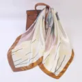 Elegant 90cm satin square scarf with botanical print, smooth silky feel for women daily wear. - 90x90cm / Ginkgo Pearl - Off-White