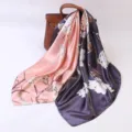 Luxury silk scarf 90cm large square floral print elegant pink purple shawl for women - Two-Tone Pink and Purple Magnolia
