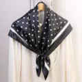 Black white polka dot satin square silk scarf 90cm, elegant fashion accessory for women. - Black Polka Dot