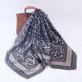 Versatile leopard print square silk scarf 90cm fashion headwear shawl for women and daily wear - 90cm / Large Leopard Grey