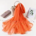 Solid color ice silk large scarf for women, lightweight summer sun protection chiffon wrap. - Orange
