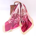 Luxury silk square scarf with elegant red floral pattern, stylish women fashion accessory. - Pink Small Leaves