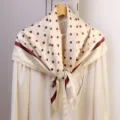 Beige polka dot silk satin square scarf elegant women hair band neckerchief wraps - Creamy White Polka Dots