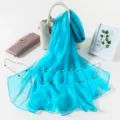 Vibrant turquoise ice silk chiffon scarf detail, lightweight breathable summer sun protection wrap. - Sky Blue