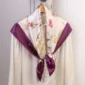 Silk feel floral scarf detail, purple contrast border, elegant summer fashion accessory shawl. - Pansy with Purple and Red Edges