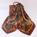 Leopard print square scarf versatile silk neckerchief 90cm fashionable shawl for women - 90cm / Dark Coffee Leopard Print Chain