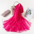 Solid color ice silk large size scarf, women's summer thin breathable chiffon sun protection. - Rose Red