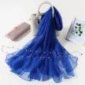 New solid color ice silk large scarf women summer thin sunscreen breathable chiffon wrap - Sapphire Blue