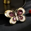 Broche de mariposa de cristal para mujer, elegante imperdible dorado, joya de animales. - Paquete Individual