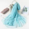 Light blue ice silk scarf, large sheer chiffon wrap, summer sun protection breathable shawl. - Aqua Green