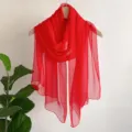 Red solid color chiffon scarf long lightweight spring autumn winter elegant shawl wrap - Red