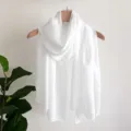White solid color chiffon long scarf elegant lightweight neck wrap for women daily wear - White