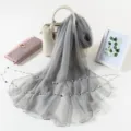 Grey solid color ice silk scarf women summer thin breathable chiffon shawl pearls - Light Gray