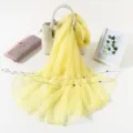 Solid color ice silk large scarf for women summer sun protection chiffon shawl with pearls - Goose Yellow
