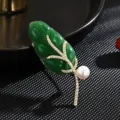 Elegant Chinese style leaf brooch with green jade and pearl, luxury coat accessories - Classic Leaf Style