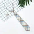 Japanese JK plaid pre-tied short necktie women fashion accessory children cute photo props - Blue and Beige Plaid Tie