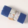 Dark blue cotton linen scarf, elegant rolled style with lotus paper band and tag. - Sapphire Blue