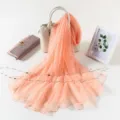 Women's solid color ice silk large chiffon scarf, lightweight summer sun protection shawl. - Flesh Pink