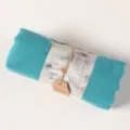 Blue teal cotton linen scarf rolled with lotus design packaging band for women daily wear - Lake Blue