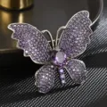 Precioso broche de mariposa con circonita morada, elegante prendedor para chaqueta. - Púrpura