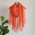 Solid color chiffon long scarf, lightweight and breathable spring autumn winter neck wrap. - Orange