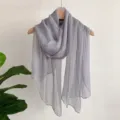 Solid color crinkled chiffon long scarf for women, lightweight spring and autumn wrap. - Light Gray