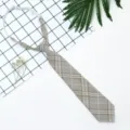 Japanese style pre-tied plaid short necktie for women and kids uniform accessory. - Brown Plaid Ties