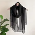 Classic solid black sheer chiffon scarf, lightweight and elegant long neck wrap accessory. - Black