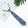 Japanese style blue plaid pre-tied short necktie variant for women and kids accessories. - Sky Blue Plaid