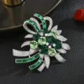 Elegante broche de flor de cristal verde strass joya de lujo accesorio abrigo para mujeres - Verde